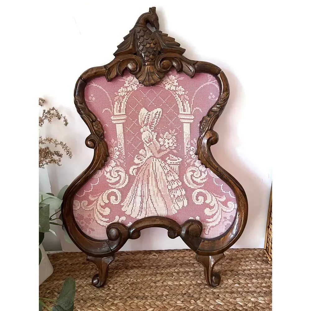 Vintage Dutch Lace Window Screen Ornate Carved Wood Frame Victorian Rococo